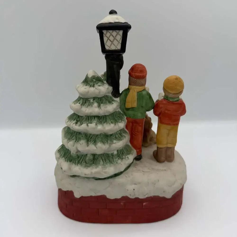 Vintage House of Lloyd Christmas Carolers Musical Figurine with Dog Lamp Post